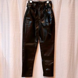 Tie belt leather pants